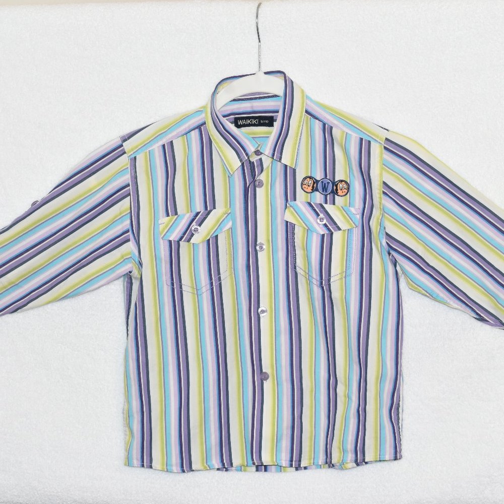 Purple Green Striped Toddler Button Shirt